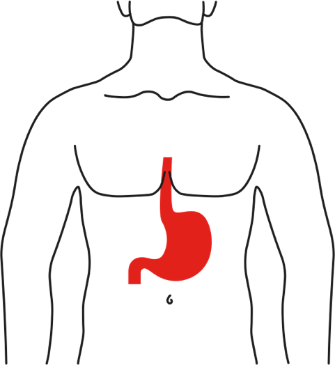 Icon of a person suffering from heatburn symptoms: burning sensation in chest and throat